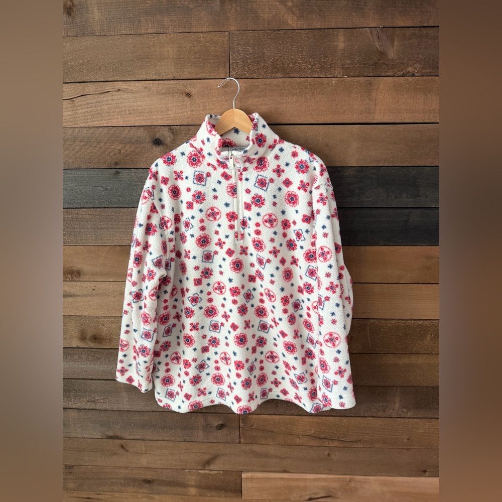 Vintage 1990s Cabin Creek Floral Quarter Zip Fleece Pullover Cottage Cozy - Picture 11 of 16